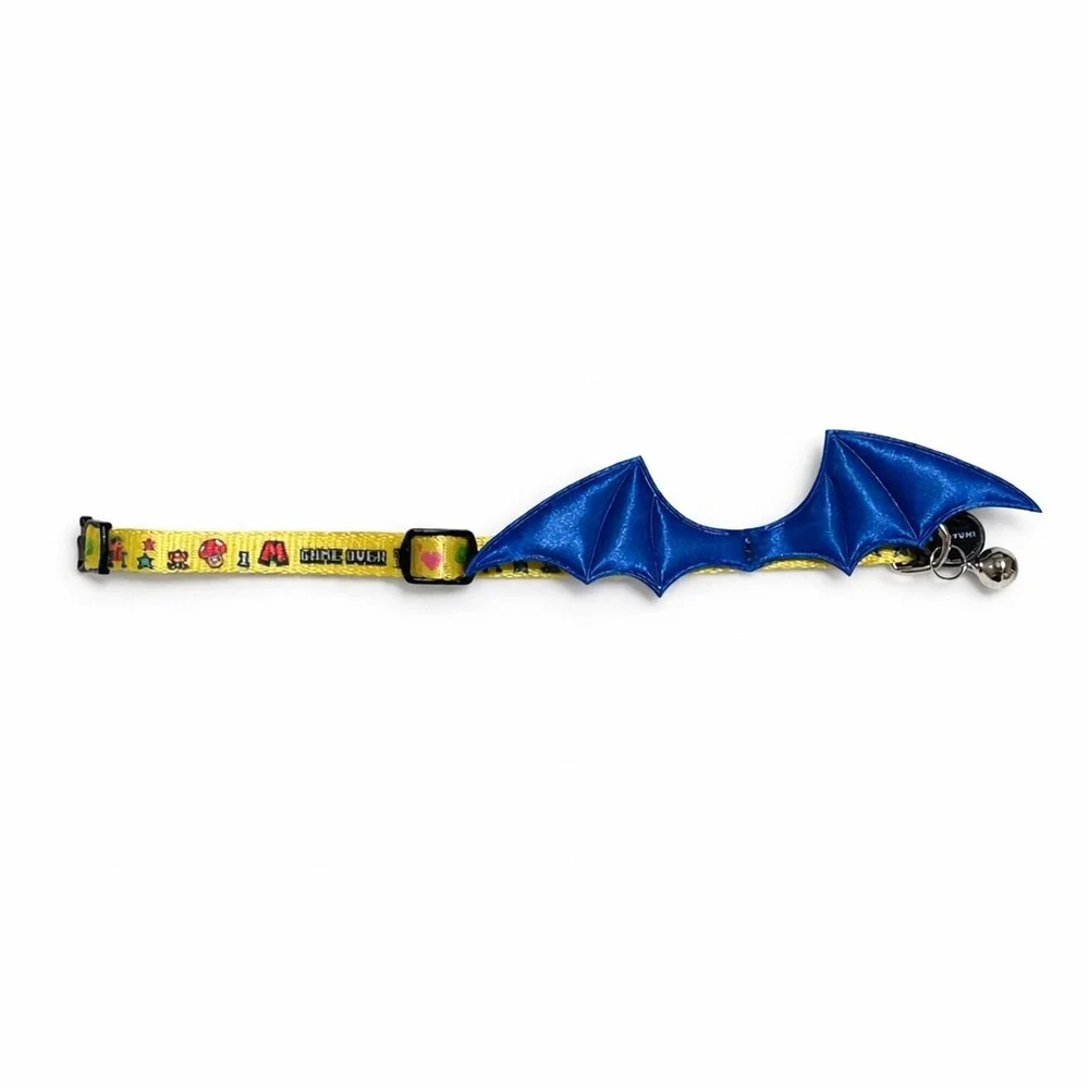 Furryumi‎ Yellow Video Game Cat Collar Blue Bat Wings Breakaway Bell Adjustable
